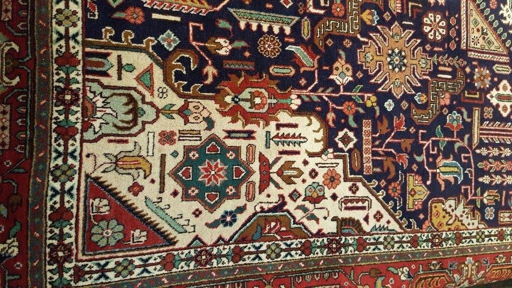 Oosters Perzisch tapijt Tabriz 394x275 Kleed/wol/50%korting, Blauw, Www.simatapijten.nl, 200 cm of meer, Ophalen of Verzenden