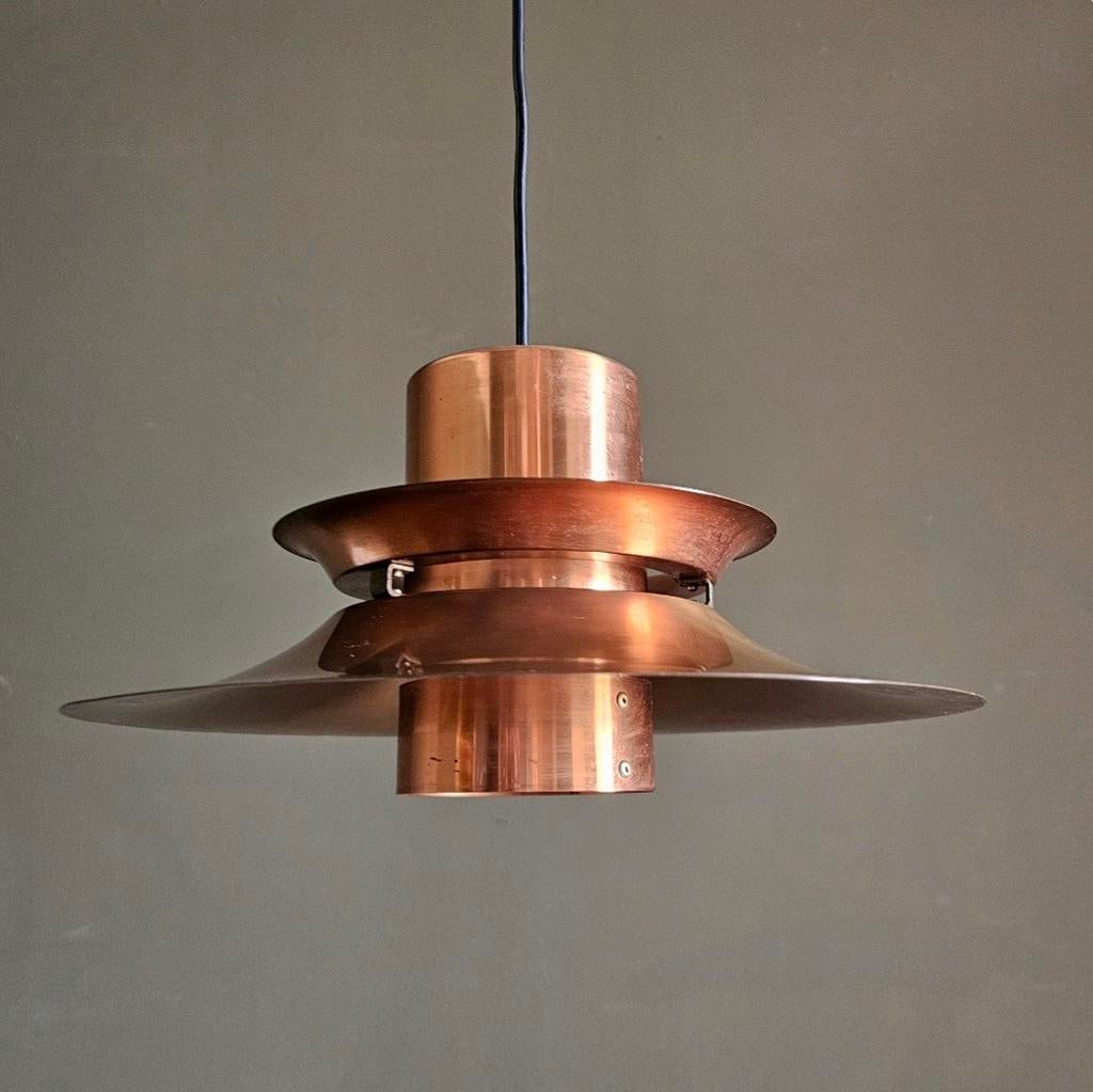 Vintage Deense massief koperen lamp, Ophalen of Verzenden, Zo goed als nieuw, X, Metaal