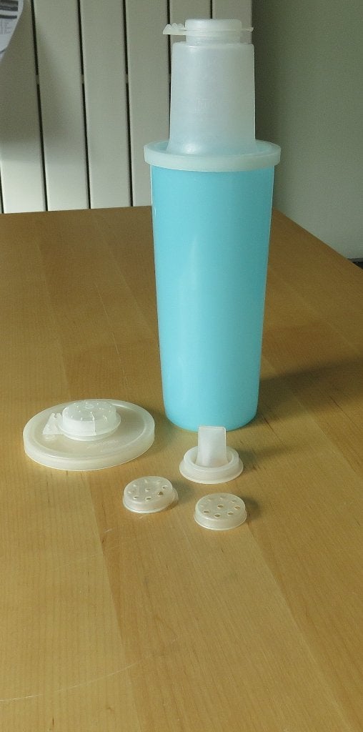 Tupperware Vintage Strooier, beker blauw 18,5cm, Ophalen, Gebruikt, Met deksel, Blauw