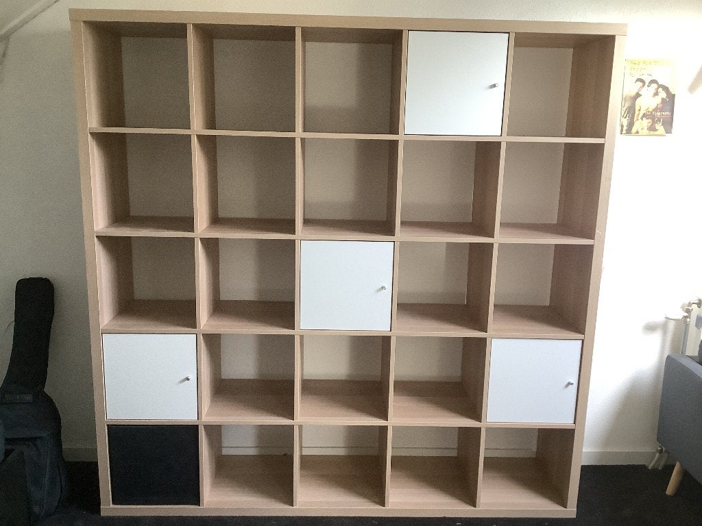 Vakkenkast IKEA Kallax 25 vakken wit eiken, Huis en Inrichting, Ophalen, 150 tot 200 cm, Zo goed als nieuw, 150 tot 200 cm