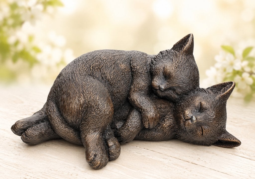 2 SLAPENDE POEZEN / KITTEN / Bronzen tuinbeeld, Dierenbeeld, Nieuw, Info@huisentuindecoratiemarie.nl, Huis en tuin decoratie marie