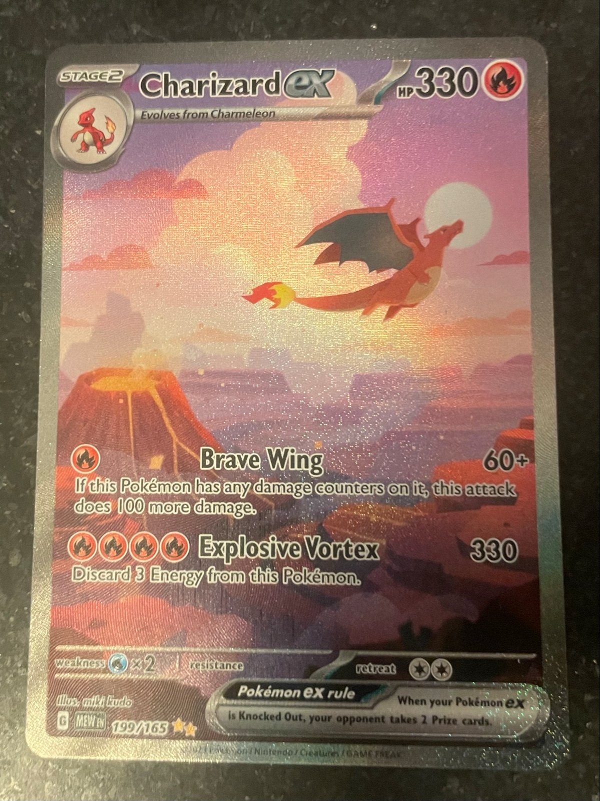 Charizard EX Pokémon Kaart - Full Art 151, Ophalen of Verzenden, Zo goed als nieuw, Losse kaart, Foil