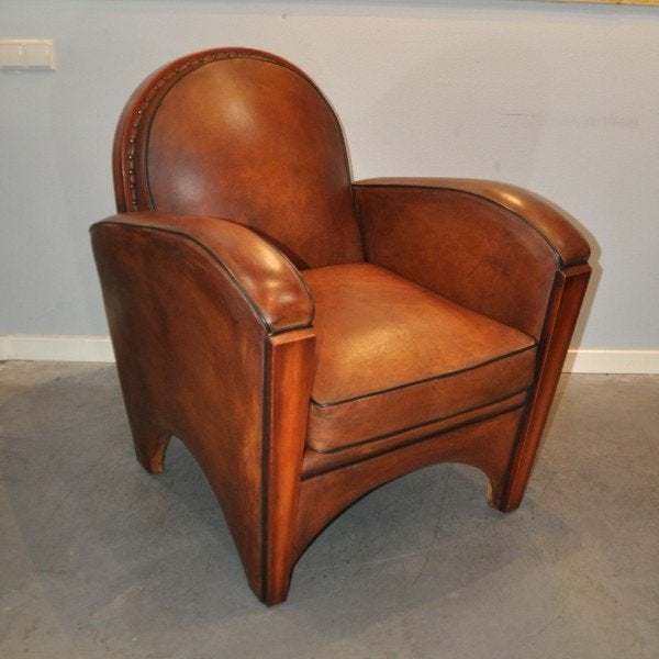 Art Deco schapenleren fauteuil Lounge Atelier, Huis en Inrichting, Fauteuils, Ophalen, 75 tot 100 cm, Zo goed als nieuw, Leer