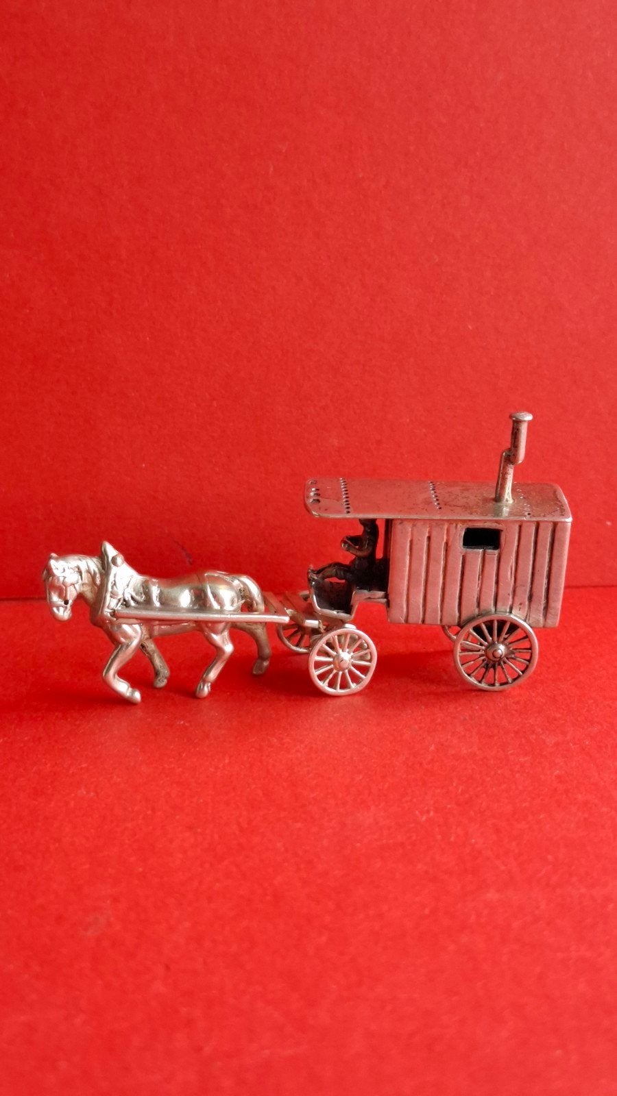 zilver minituur van een huifkar/ of woonwagen, Verzenden, Zilver
