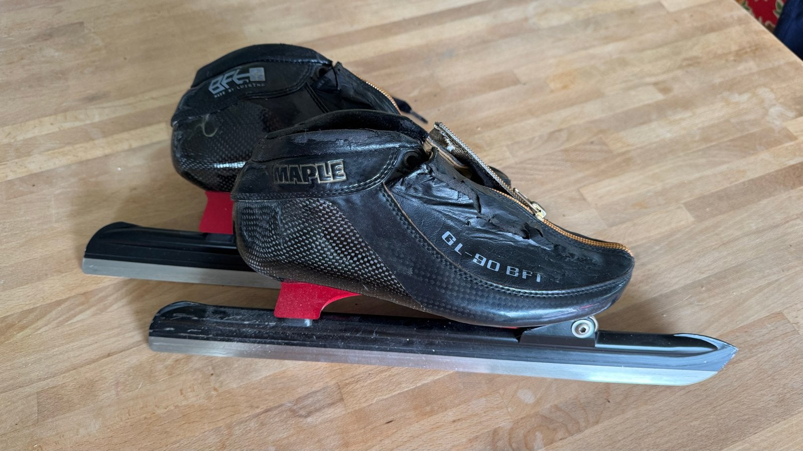 Maple thermoplastische schaatsen met Viking sprintijzers, Klapschaats, Gebruikt, Ophalen of Verzenden, Maple