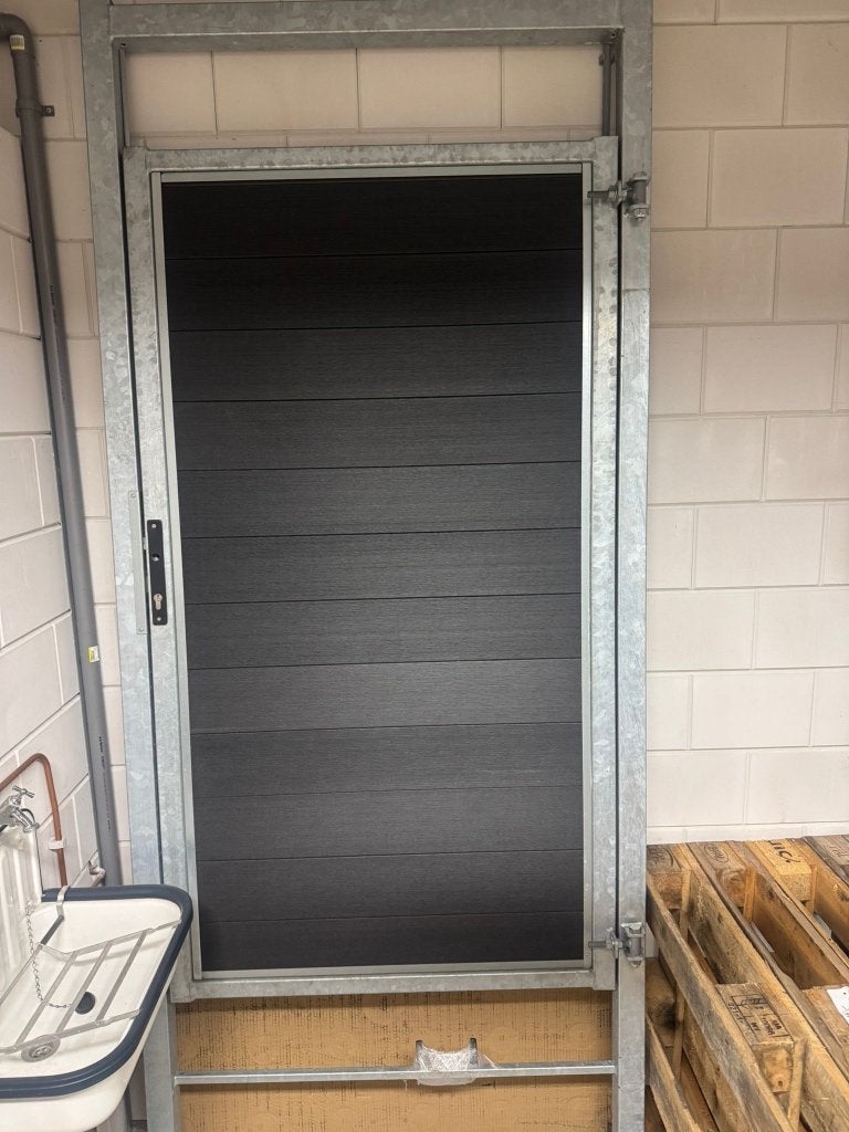 Tuinpoort staal met composiet ( Stema), Ophalen, 100 tot 150 cm, 200 cm of meer, Looppoort