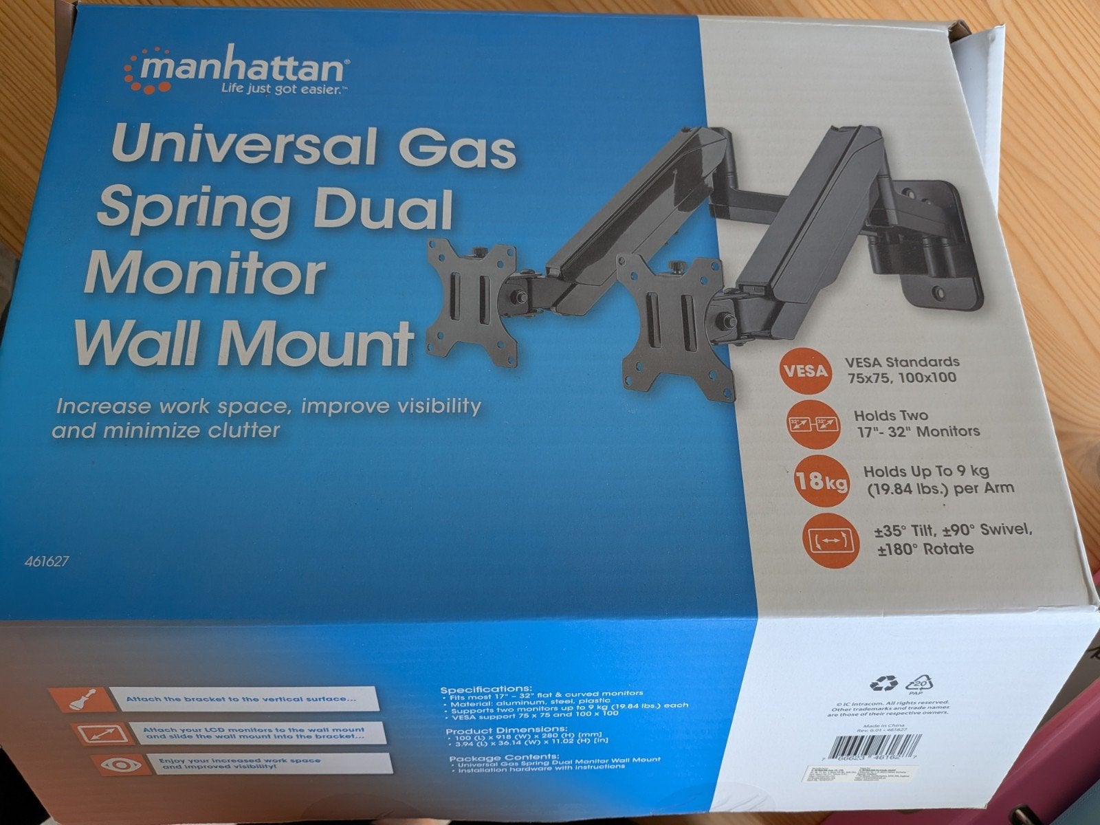 Manhattan Universele Gasveer Dubbele Monitor Muurbeugel, Ophalen of Verzenden, Nieuw