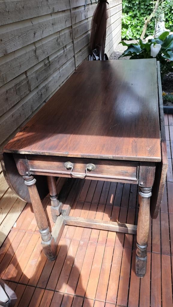 Antieke Engelse Hangoortafel + 4 originele kasteelstoelen, Ophalen