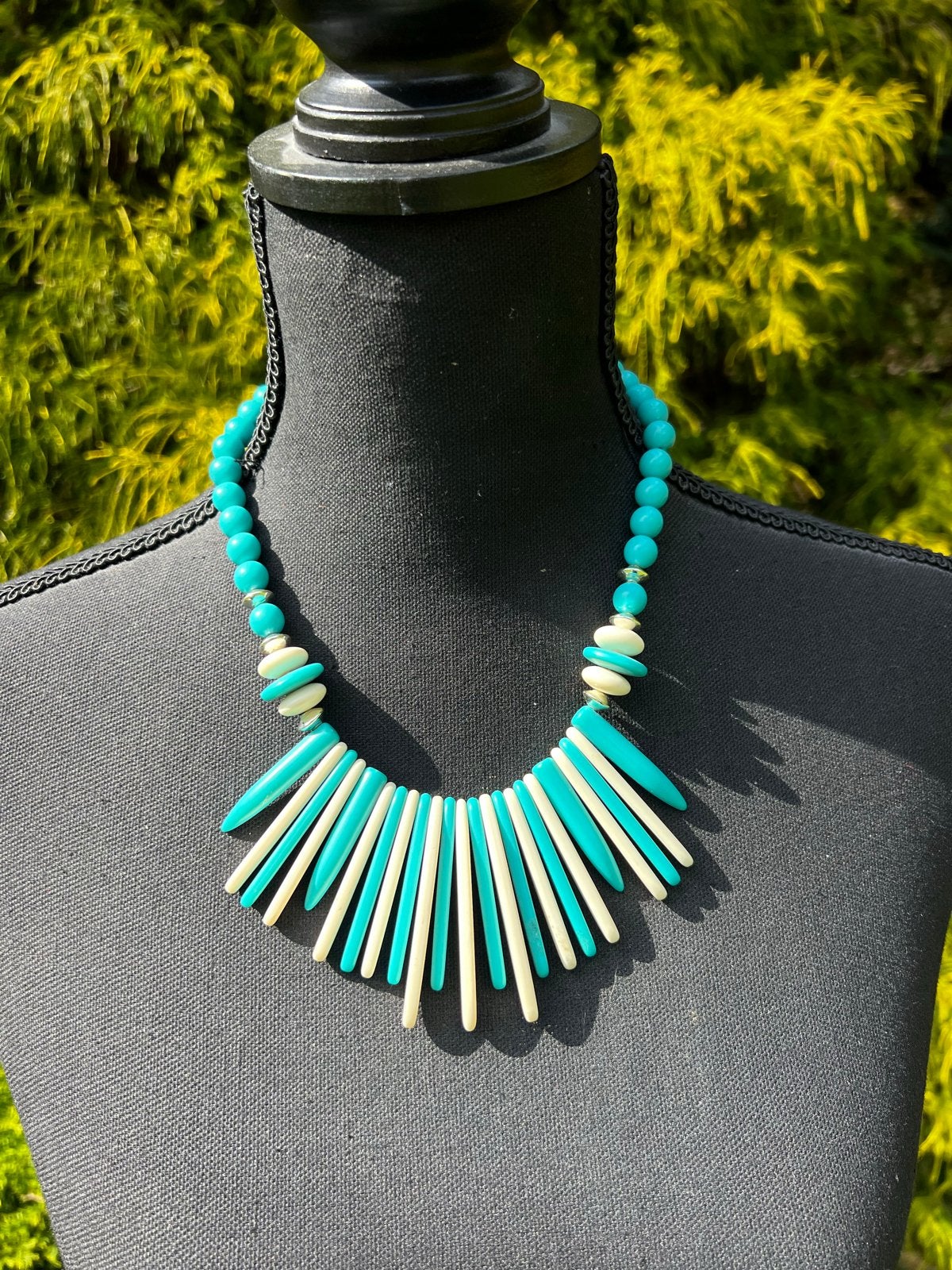 Art-Deco Blauw-Witte Revival Ketting uit de Jaren '80, Sieraden, Tassen en Uiterlijk, Ophalen of Verzenden, Zo goed als nieuw