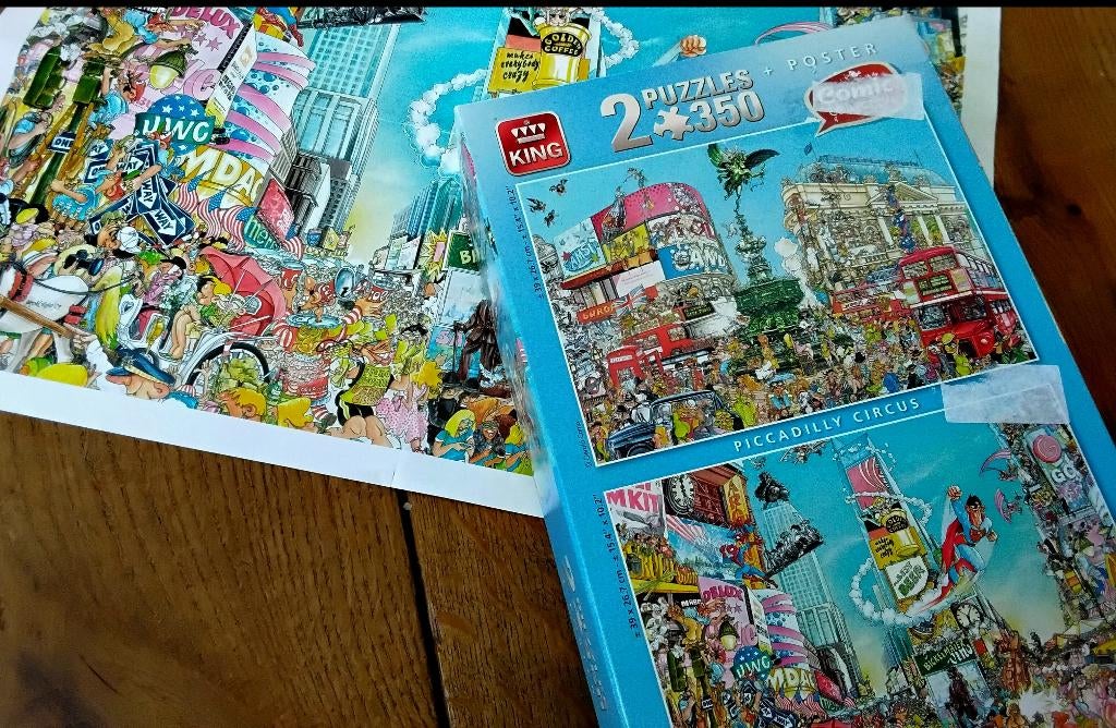 2 cartoon-comics legpuzzels Piccadilly Circus + Time Square, Hobby en Vrije tijd, Denksport en Puzzels, Ophalen of Verzenden, Minder dan 500 stukjes