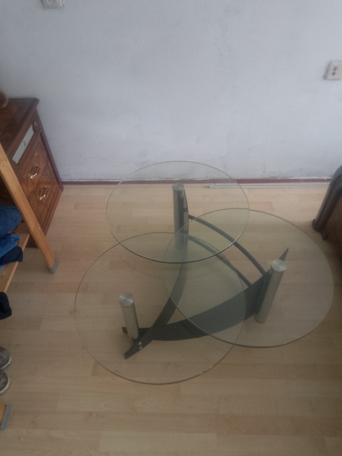 Moderne glazen salontafel met 3 bladen, Huis en Inrichting, Tafels | Salontafels, Modern, Draaibaar, Ophalen of Verzenden, Zo goed als nieuw
