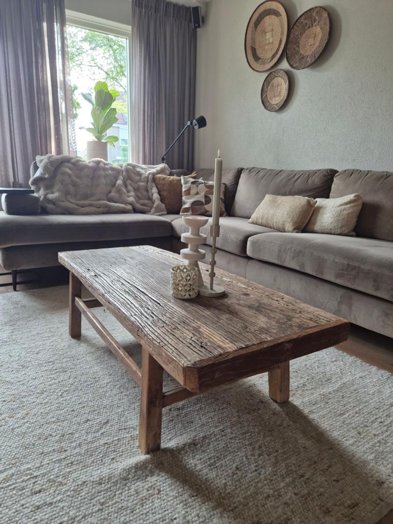 Robuuste salontafel van oud hout, Huis en Inrichting, Tafels | Salontafels, Ophalen, Gebruikt, 100 tot 150 cm, 50 tot 100 cm