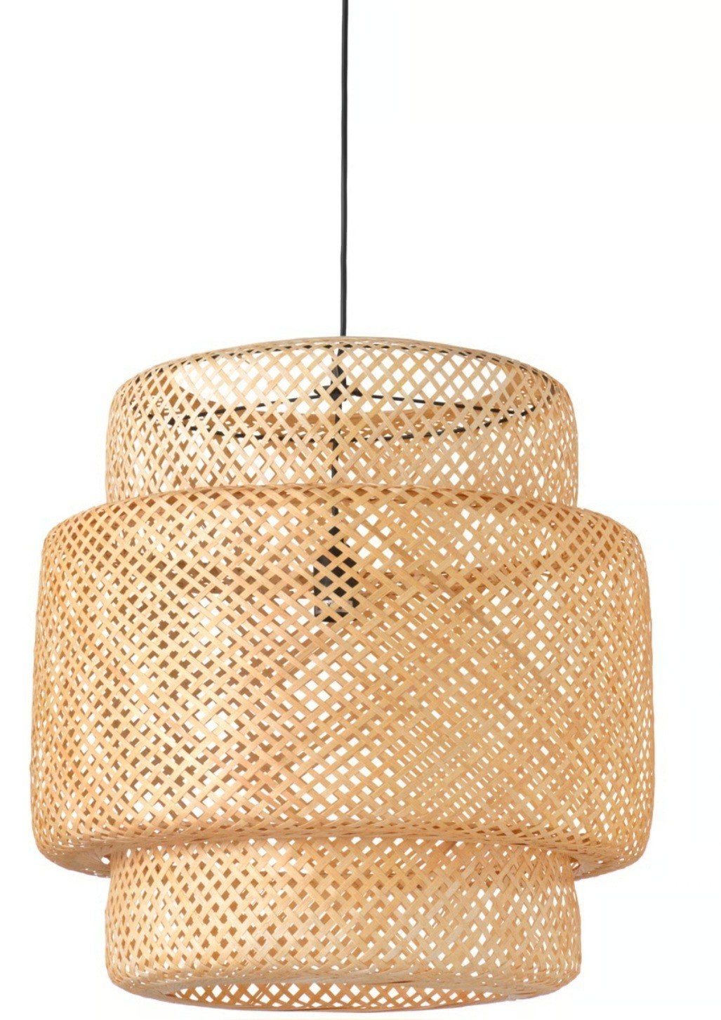 Warme rieten hanglamp, Ophalen, Japandi, Natuurlijk materiaal, E27 (groot)