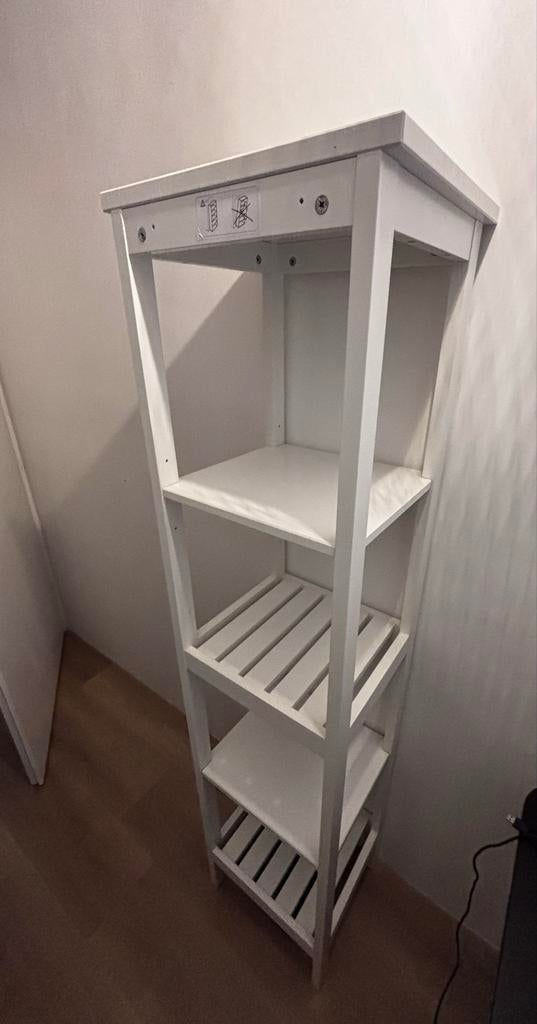 Witte houten badkamerrek / opbergrek met 4 planken, Ophalen, Met plank(en), Minder dan 50 cm, Gebruikt