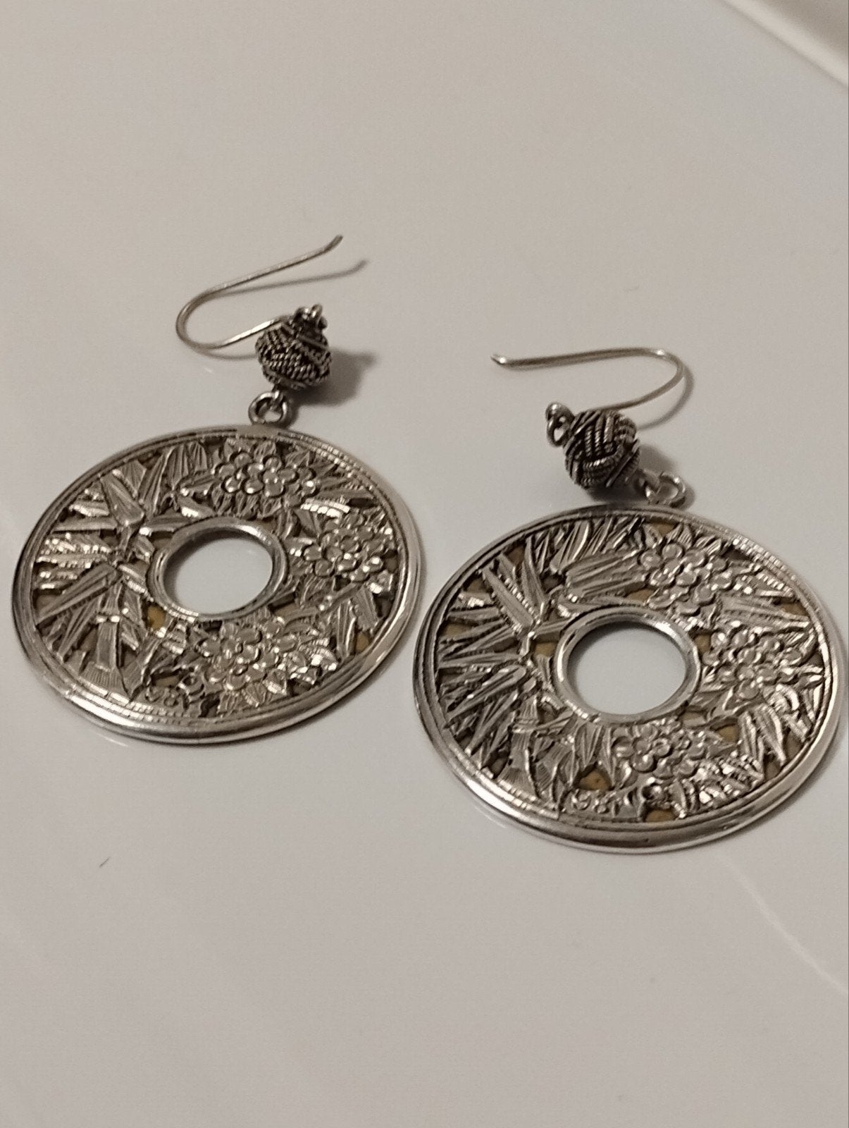 Antiek chinees zilveren oorbellen met parelmoer inleg, Sieraden, Tassen en Uiterlijk, Antieke sieraden, Ophalen of Verzenden