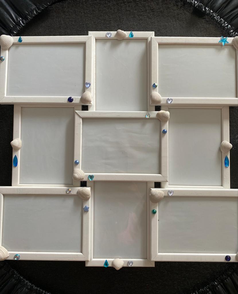 Fotolijst collage met schelpen en blauwe accenten, Ophalen of Verzenden, Zo goed als nieuw, Overige typen, 50 tot 75 cm