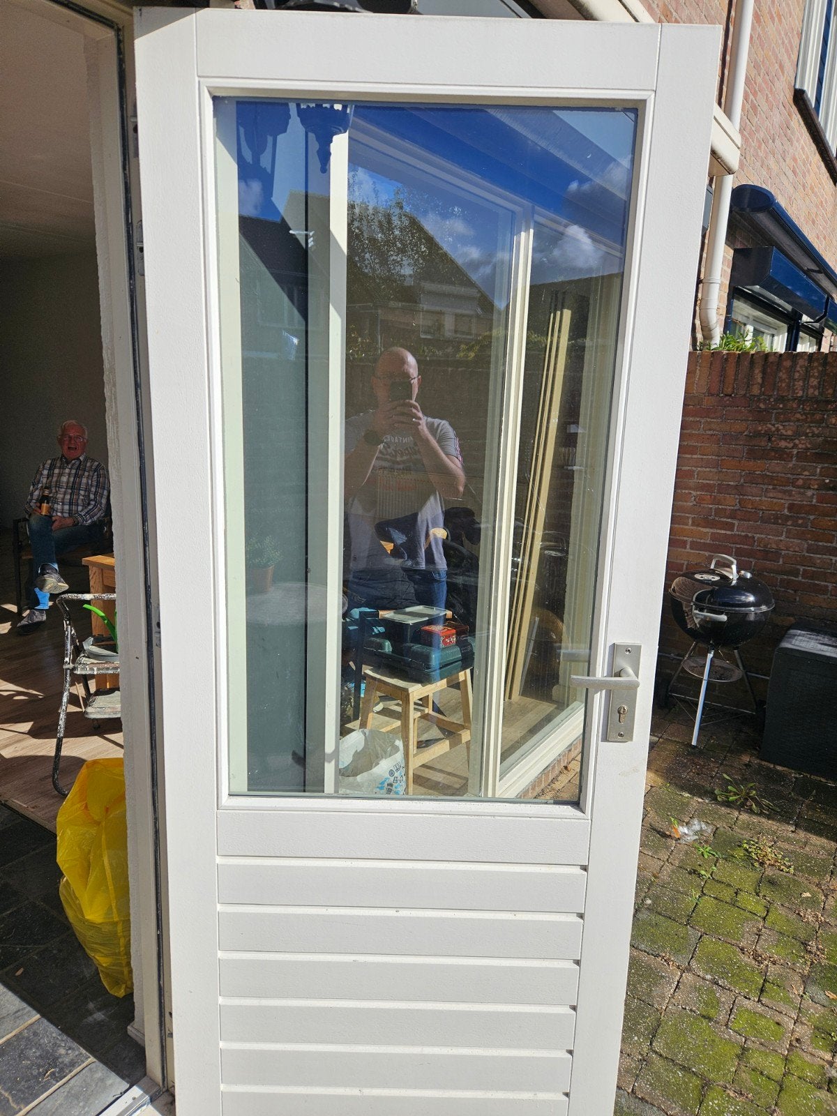 Buitendeur met glas en houten panelen, Ophalen, 80 tot 100 cm, Buitendeur, 200 tot 215 cm