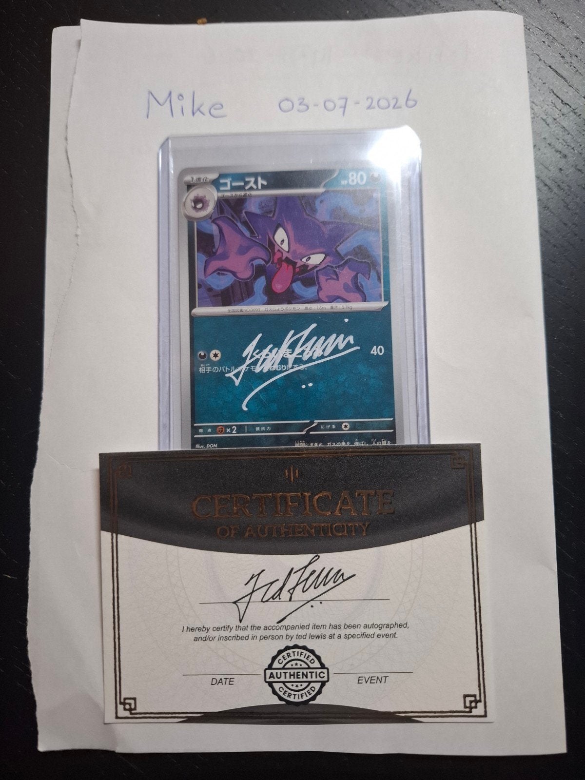 Haunter signed by Ted Lewis, Hobby en Vrije tijd, Verzamelkaartspellen | Pokémon, Ophalen of Verzenden, Nieuw