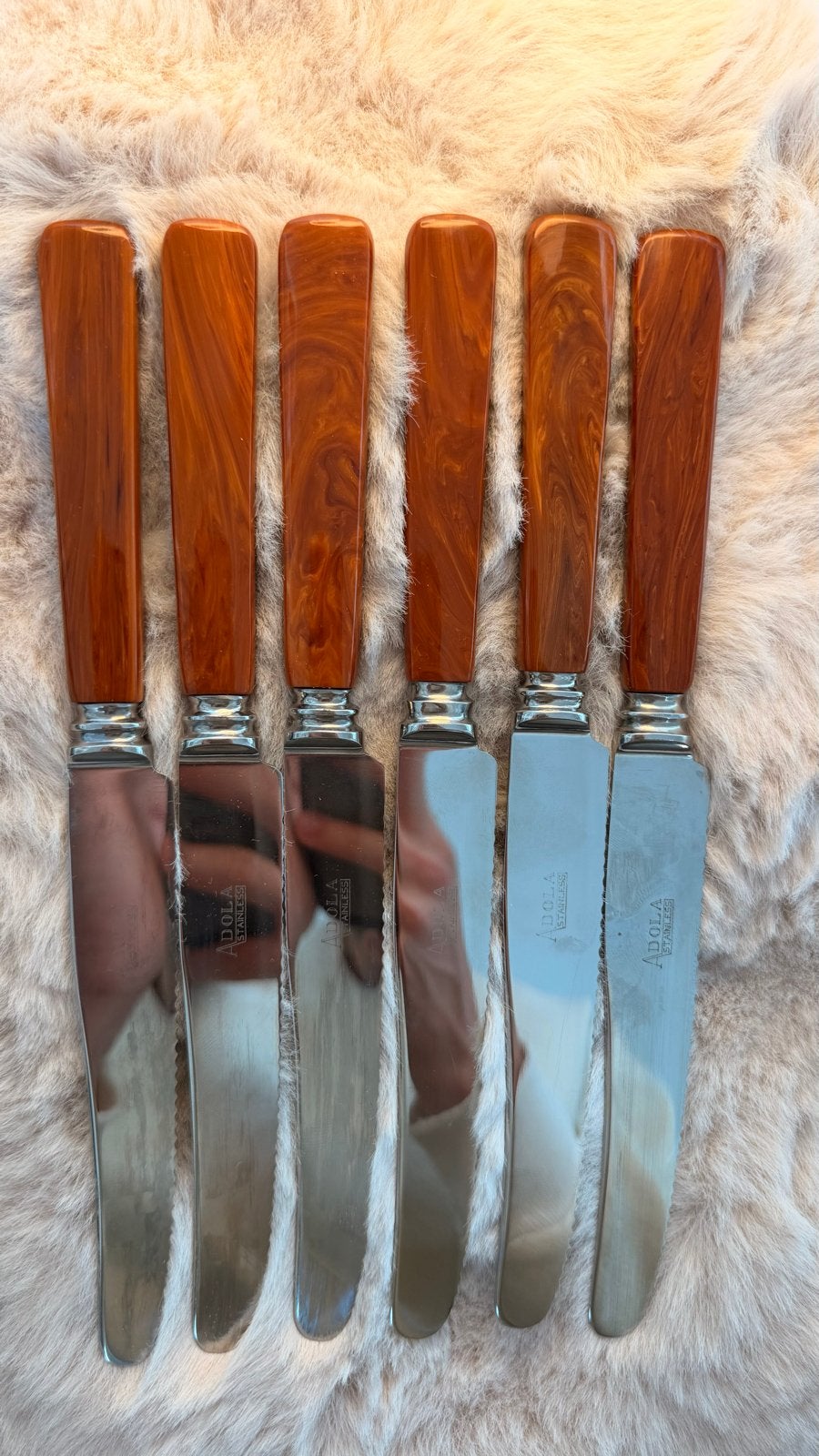 Vintage ADOLA Stainless Steakmessen Set - 6 Stuks bakeliet, Ophalen of Verzenden