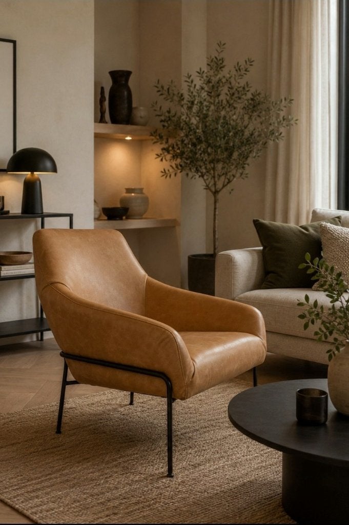 2 x luxe fauteuil Jolly Jess Design metaal leer naturel, Ophalen, Zo goed als nieuw, Leer, 50 tot 75 cm