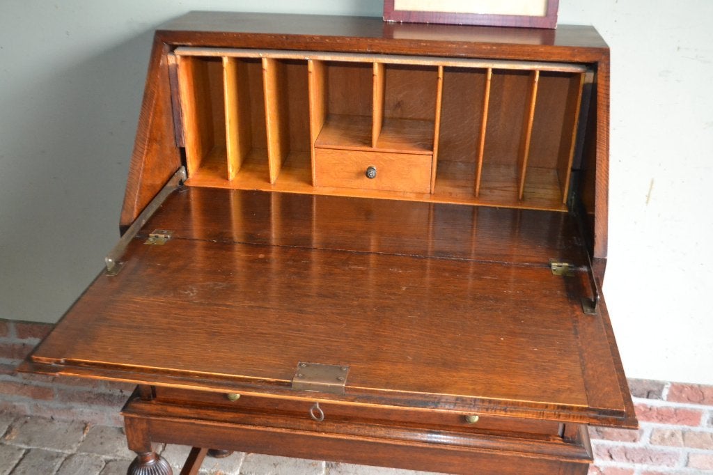 Prachtig antiek eiken houten damesbureau, secretaire, buro., Verzenden
