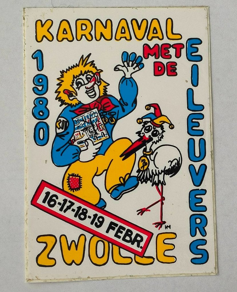 Sticker Carnaval in Zwolle 1980 ( en de Eileuvers), Ophalen of Verzenden, Zo goed als nieuw, Bedrijf of Vereniging