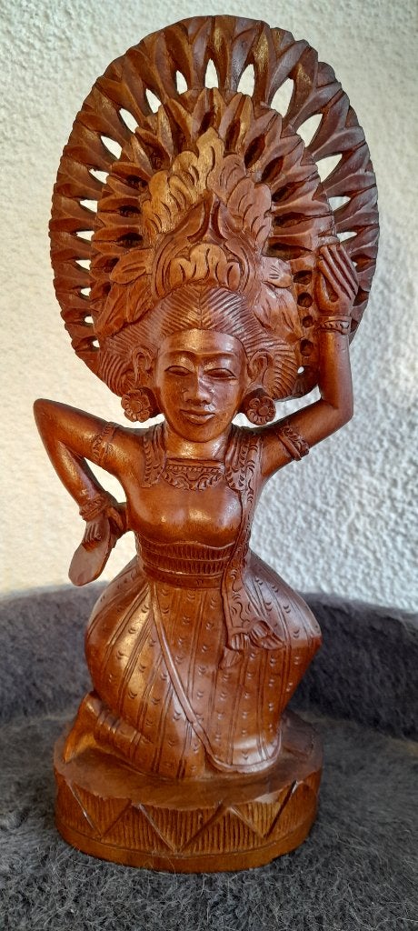 Houtsnijwerk Balinese Kebyar Danseres - Authentiek Bali, Antiek en Kunst, Houtsnijwerk, Verzenden, Handgemaakt, 20 - 50 cm