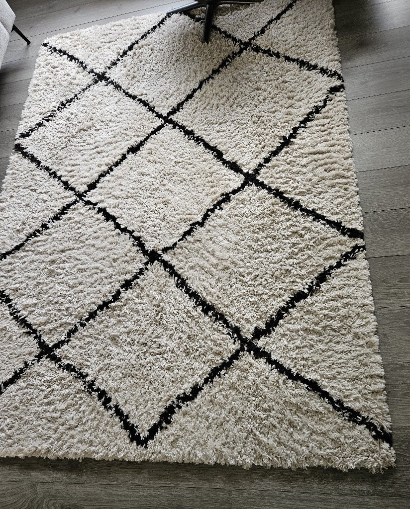 Hoogpolig Vloerkleed Sensa Lines Crème/Zwart 160x230 cm, Ophalen, 150 tot 200 cm, Crème, 200 cm of meer