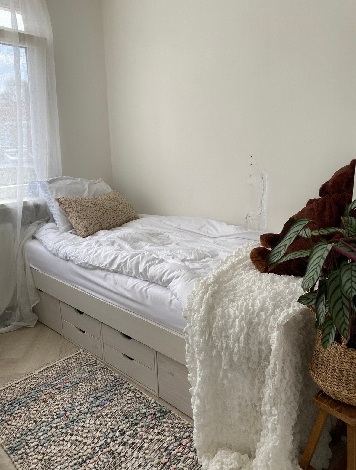 Eenpersoonsbed whitewash met opbergvakken, Ophalen, Gebruikt, Eenpersoons, Wit