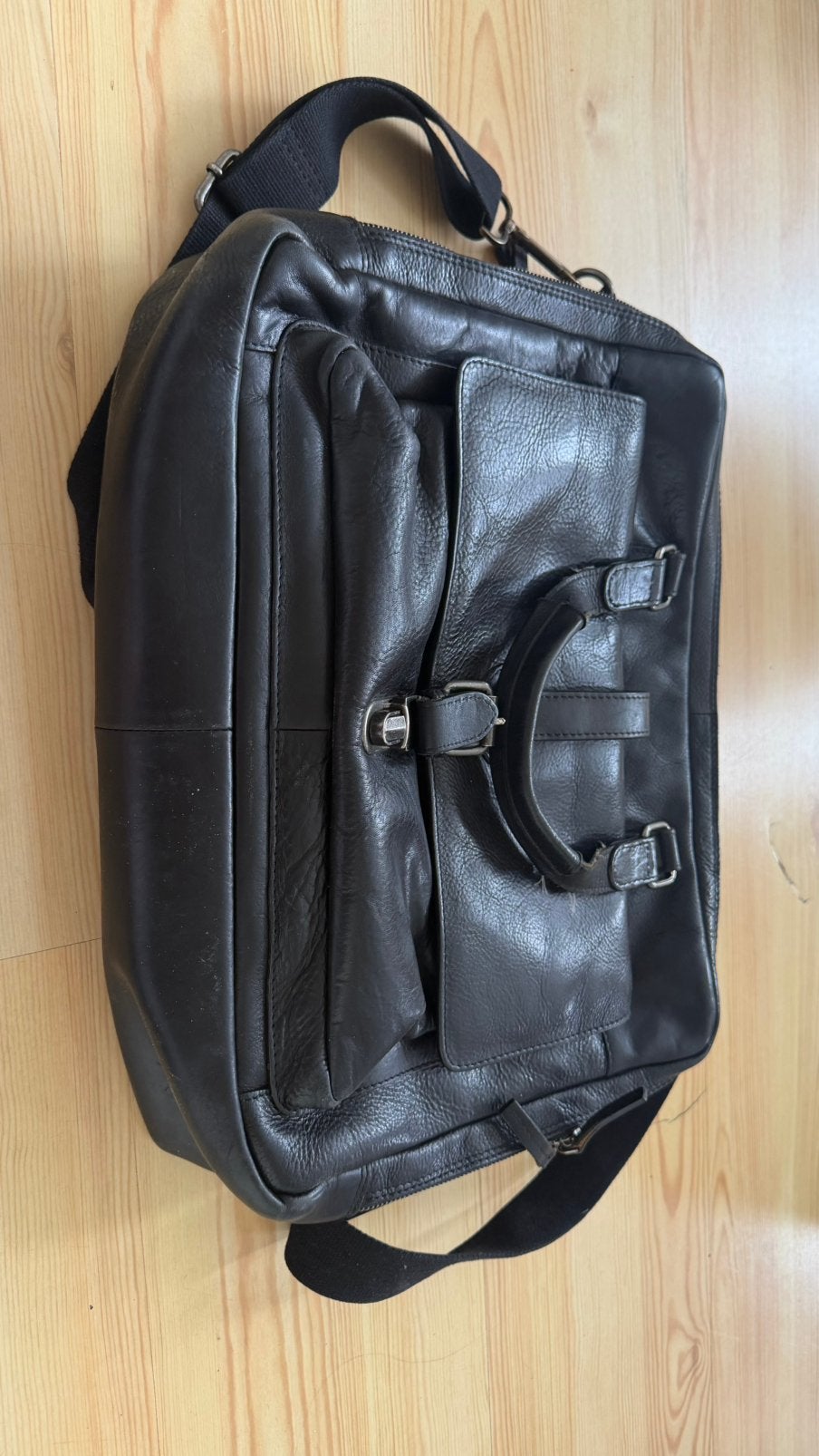 Zwart leren laptoptas Leonhard Heyden, Computers en Software, Laptoptassen, Ophalen, Gebruikt, Aktetas, Meerdere vakken