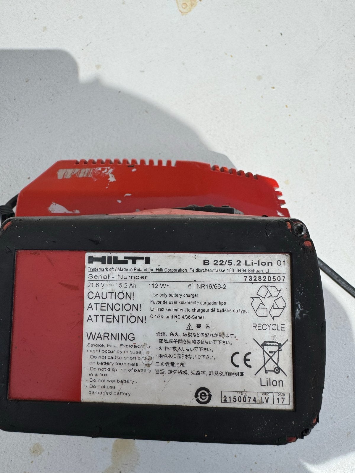 Hilti B22/5.2 Li-Ion Accu met lader C4/36-350, Ophalen, Gebruikt