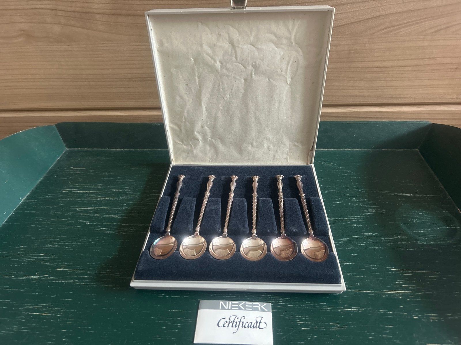 6 verzilverde theelepels Niekerk Schoonhoven originele doos, Ophalen of Verzenden