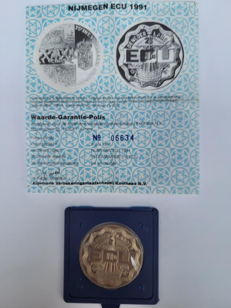 2,5 ECU 1991 Nijmegen, Postzegels en Munten, Penningen en Medailles, Verzenden, Overige materialen, Nederland