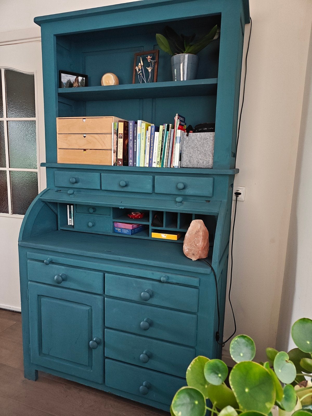 gratis vintage secretaire met boekenkastopbouw, Ophalen, Gebruikt, Brocante