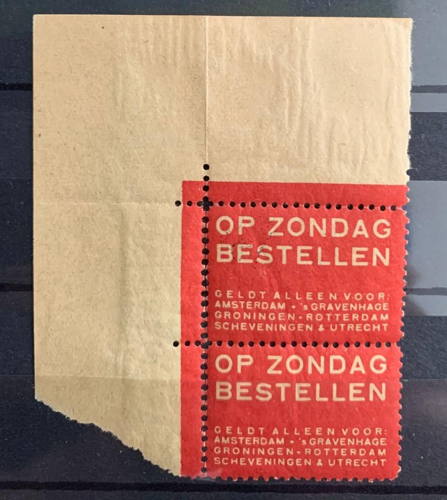 Sluitzegel Bestellen Op Zondag postfris hoeksruk, Verzenden, T/m 1940, Postfris