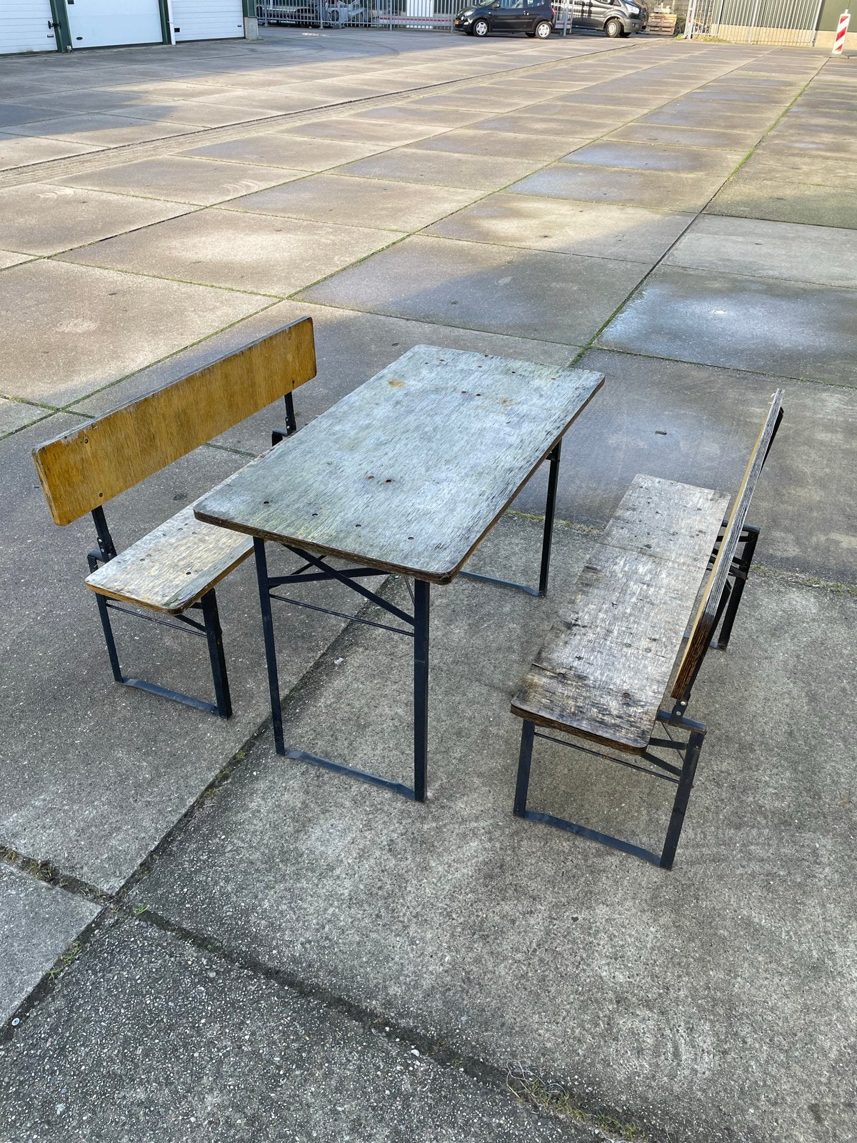 Robuuste inklapbare picknickset - Tafel met 2 banken, Gebruikt, Ophalen of Verzenden, Inklapbaar, Rechthoekig