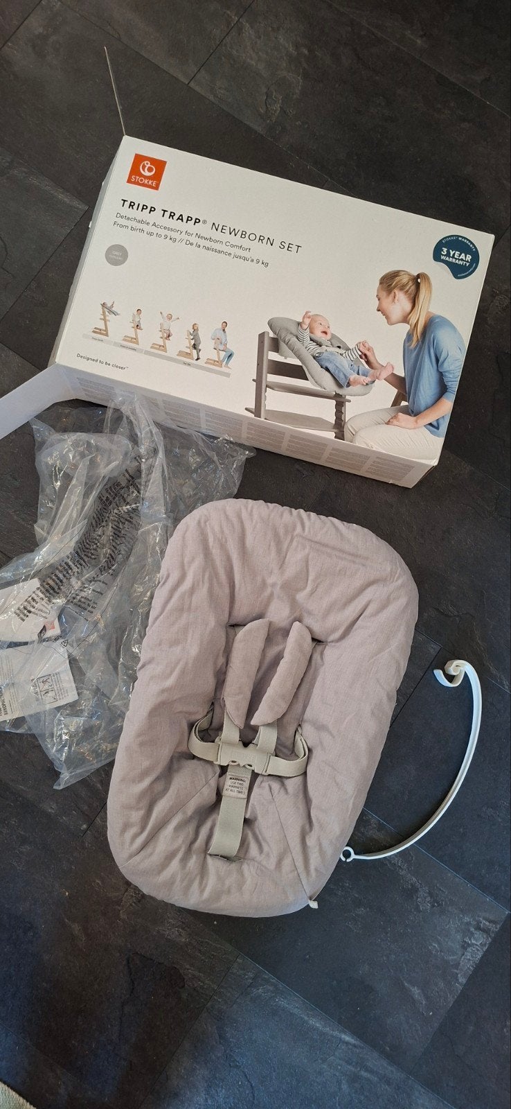 Stokke Tripp Trapp Newborn Set - Grijs, Kinderen en Baby's, Kinderstoelen, Ophalen, Zo goed als nieuw, Hangstoel, Gordel(s)