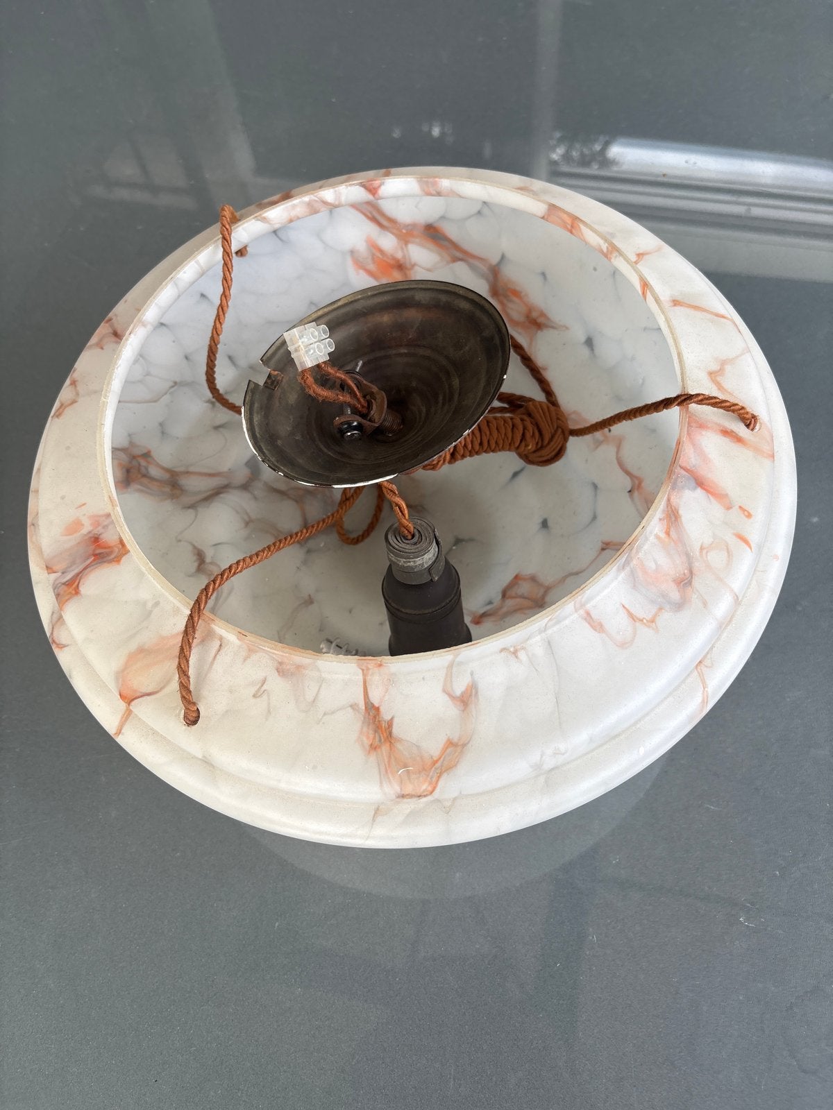 Antieke Art Deco Hanglamp - Gemarmerd Opaalglas, Antiek en Kunst, Ophalen of Verzenden