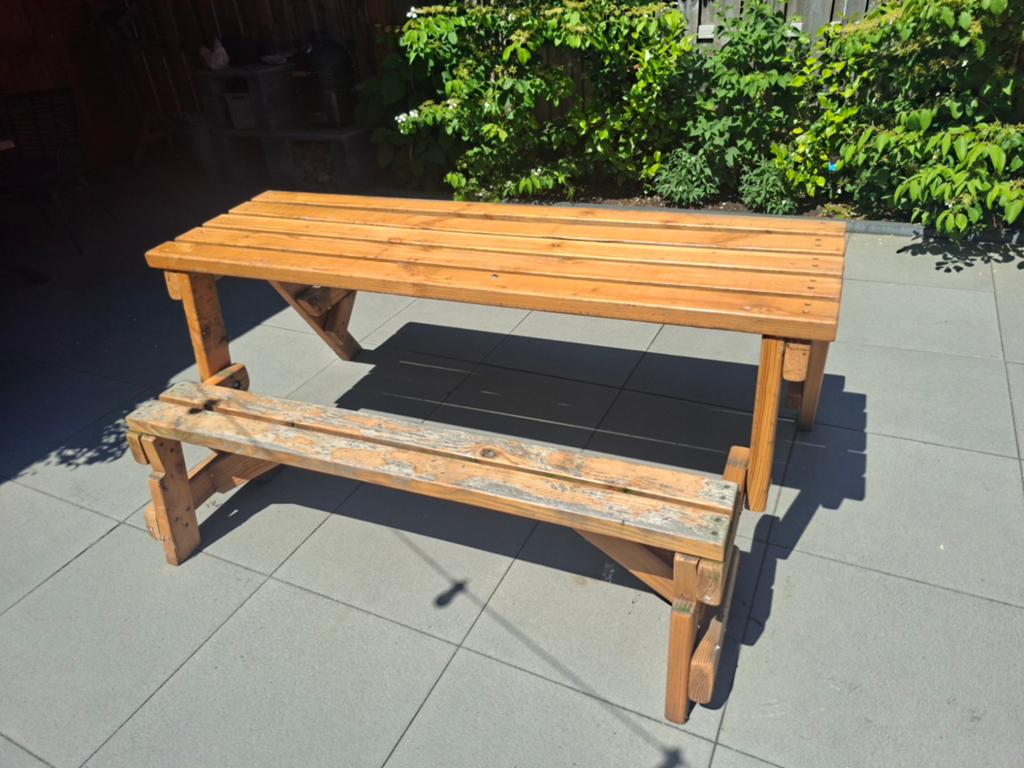 Houten picknickbank/tuinbank - inklapbaar merk Tiptop, Tuin en Terras, Picknicktafels, Ophalen, Gebruikt, Inklapbaar, Rechthoekig