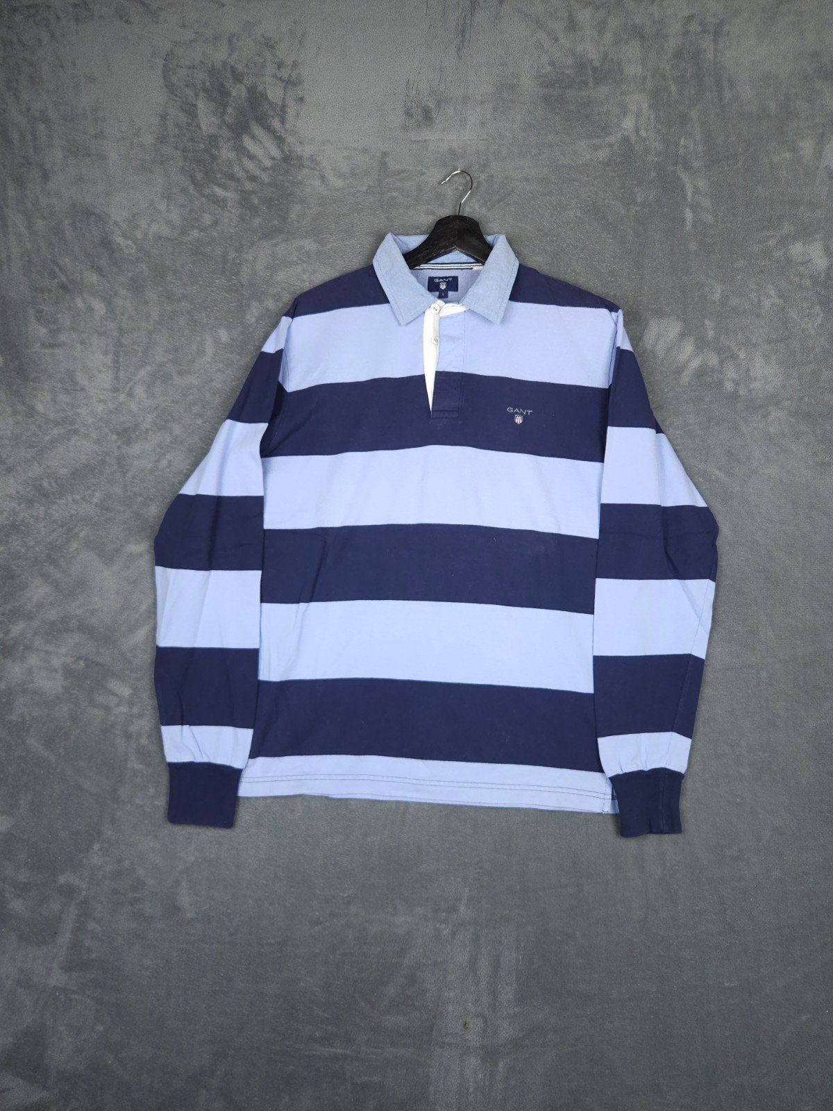 Gant Rugby Shirt L Marineblauw Lichtblauw Gestreept Polo Tru, Maat 52/54 (L), Blauw, ., GANT