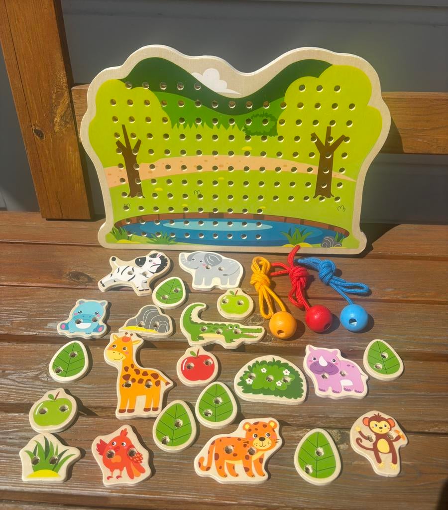 Houten speelgoed rijgspel dieren en natuur Playtive, Ophalen of Verzenden, Gebruikt, Ontdekken