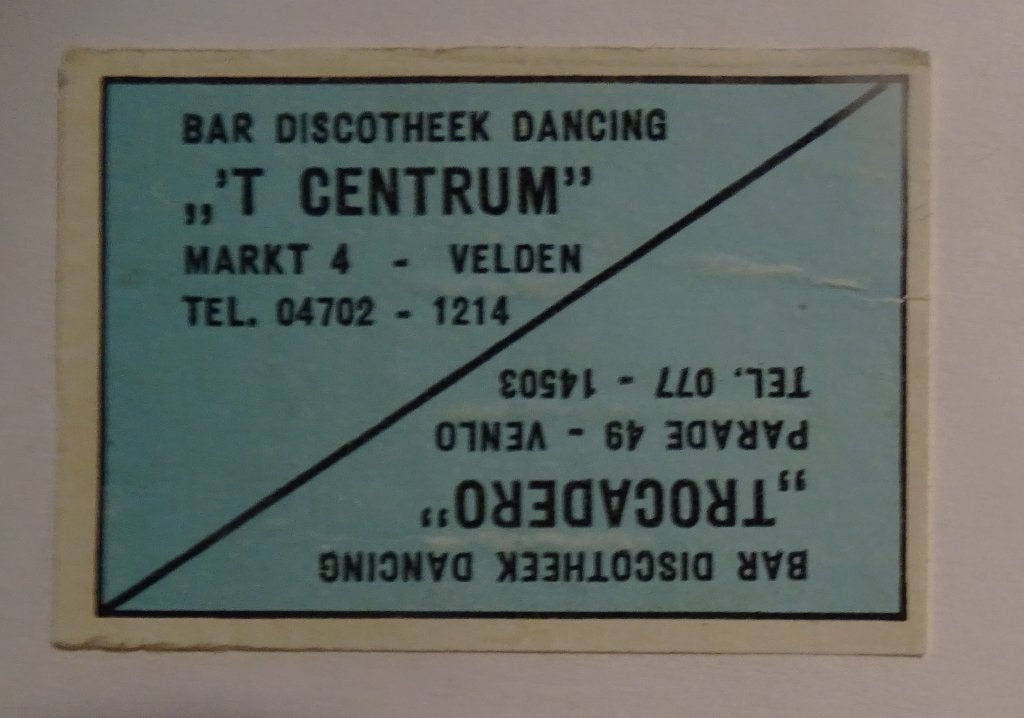 Discitheek  'T CENTRUM  Dancing TROCADERO VELDEN   VENLO, Verzenden, Zo goed als nieuw, Luciferdoosjes of -merken