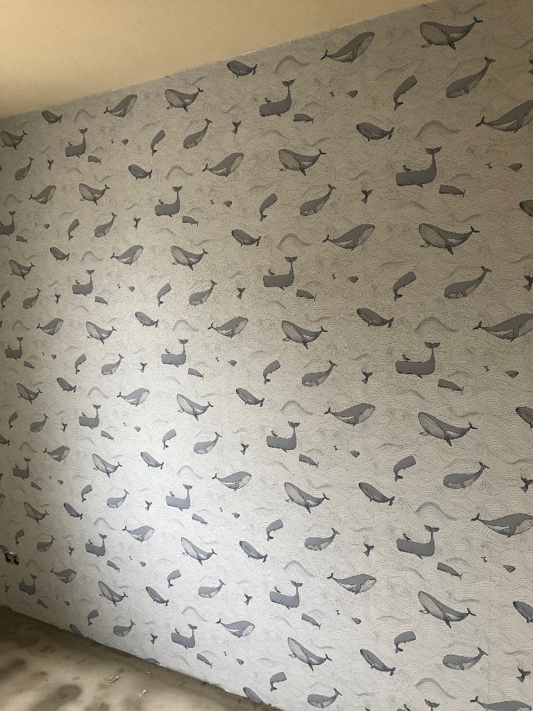 Behang walvis lichtblauw, Ophalen, 10 tot 25 m², Blauw, Walvis