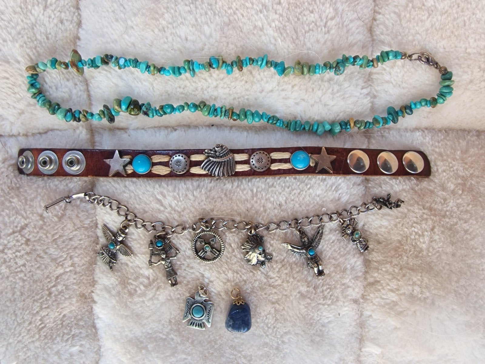 Navajo Sieraden Set: Turquoise Ketting, Armband & Bedels, Ophalen of Verzenden, Zilver