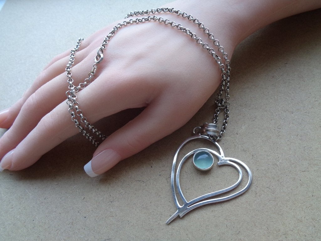 zilveren ketting met groot hart met maansteen [087], Sieraden, Tassen en Uiterlijk, Verzenden, Zo goed als nieuw, Met edelsteen