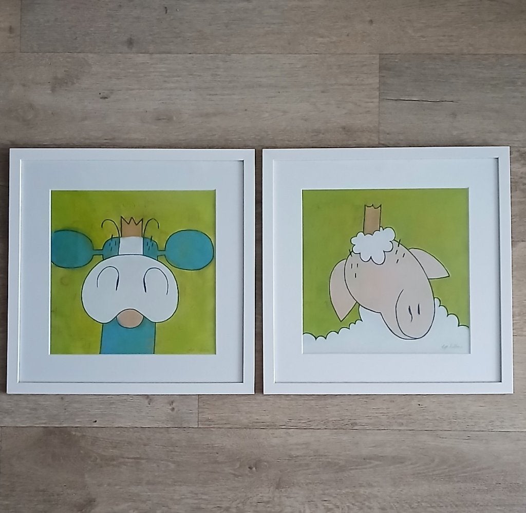 Posterset koe en schaap, Ophalen, Met lijst, Vierkant, Zo goed als nieuw