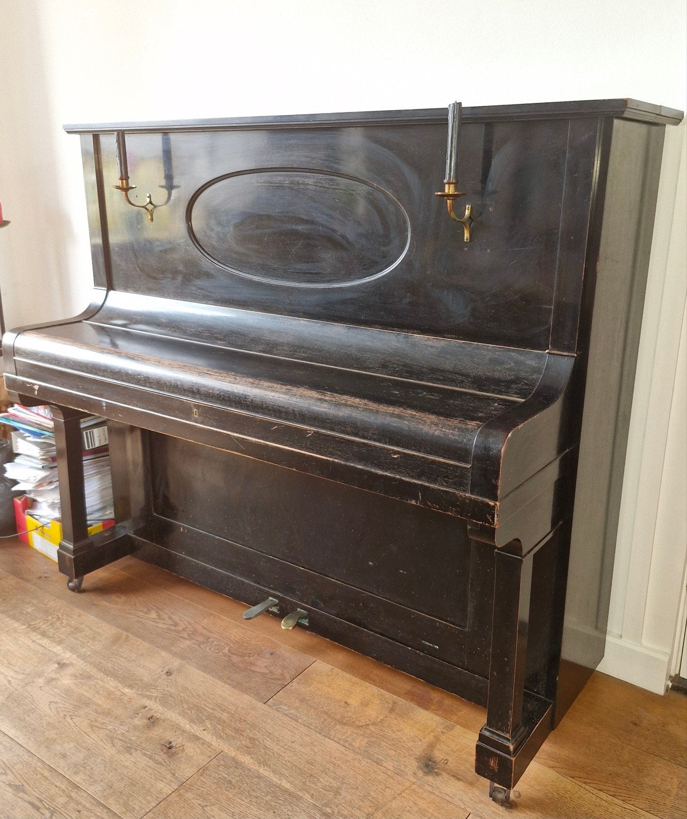 Antieke W. Korte Piano (ca. 1905-1910) – Prachtig decoratief, Ophalen, Gebruikt, Zwart, Piano