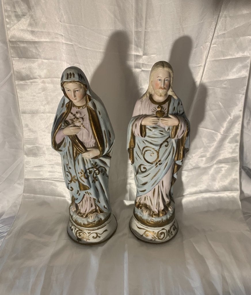 Antiek koppel religieuze beelden – Heilig Hart Jezus & Maria, Antiek en Kunst, Kunst | Beelden en Houtsnijwerken, Ophalen, Handgemaakt