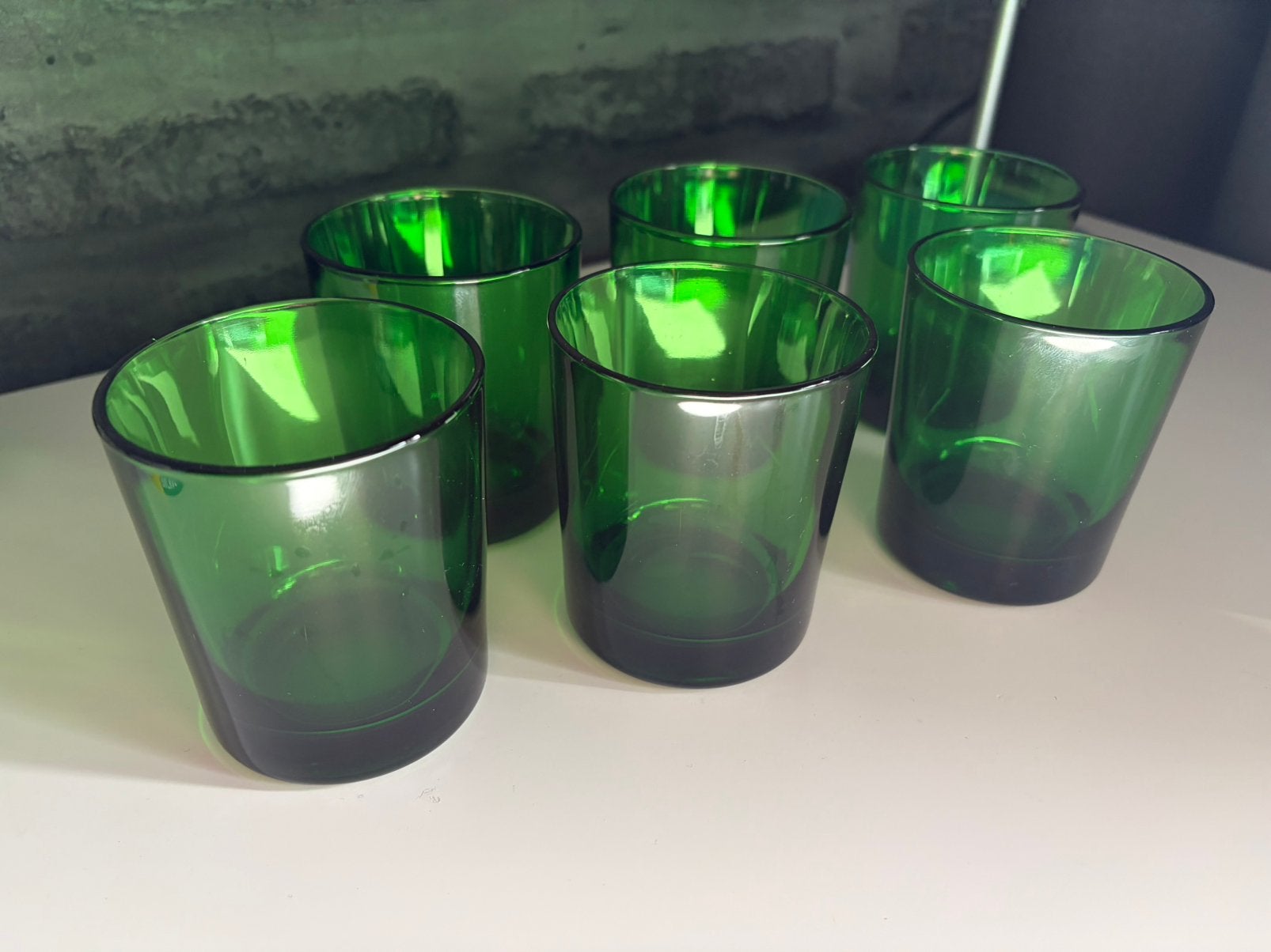 Vintage Arc France Groene Glazen Tumblers (Set van 6), Glas of Glazen, Overige merken, Vintage, Ophalen of Verzenden