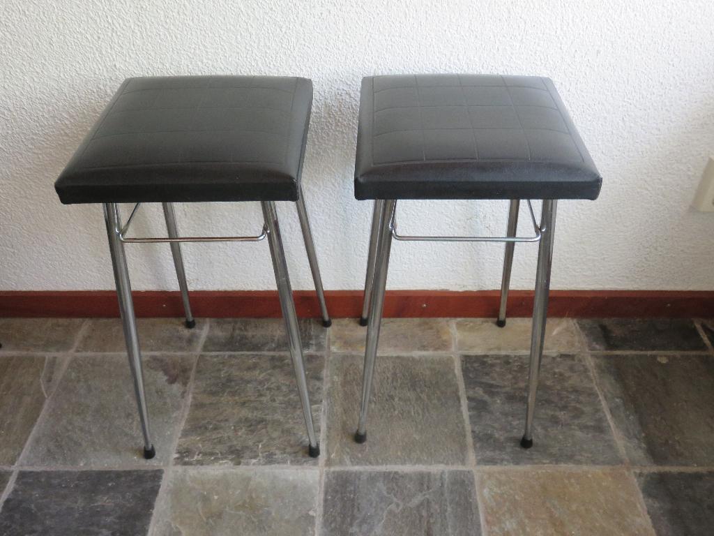 2 vintage Brabantia krukjes zwart skai leer met chroom, Ophalen, Gebruikt, Staal